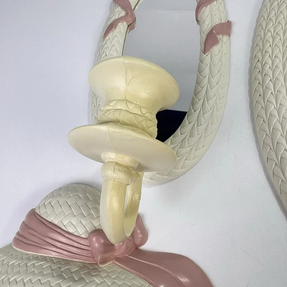 Vtg 90's Burwood Wall Decor 9pc Set White Pink Bows Faux Wicker Mirrors *Flaws*